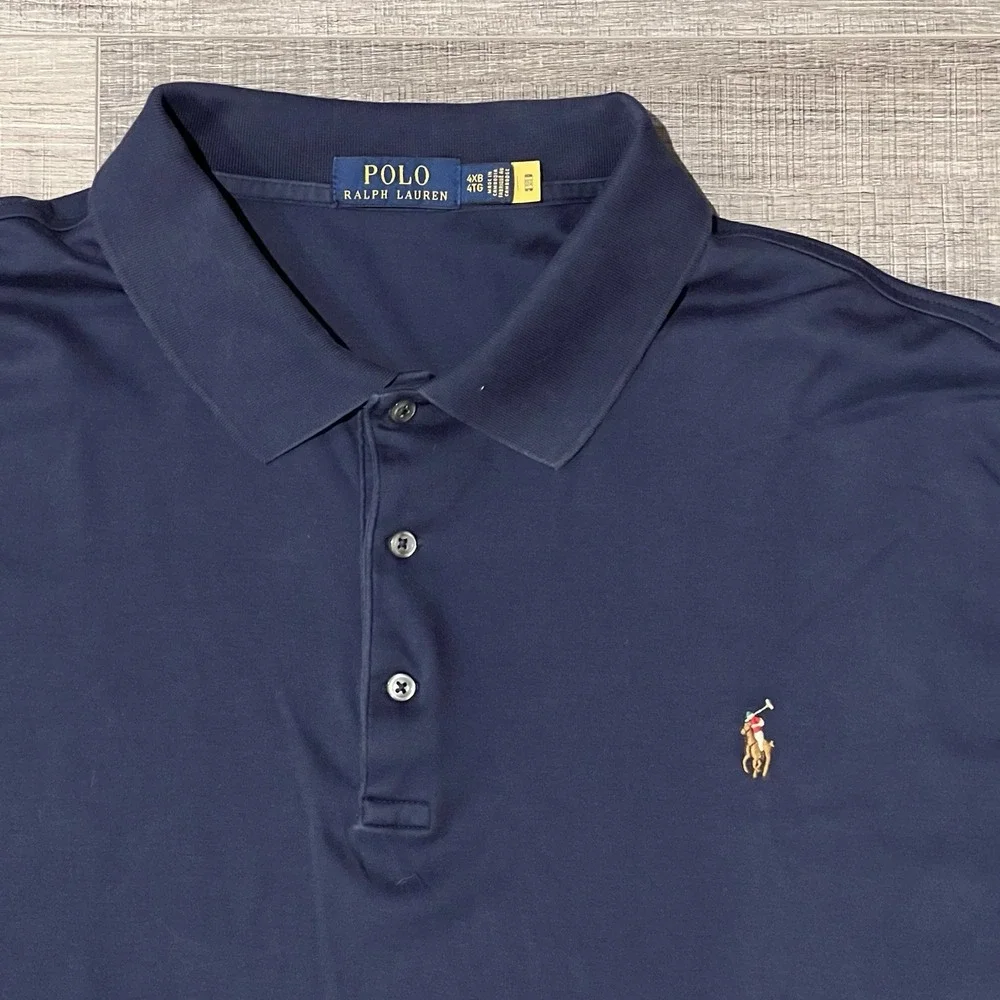 Polo Ralph Lauren Men's Long Sleeve Shirt 4XB Navy Blue W/ Flesh Pony